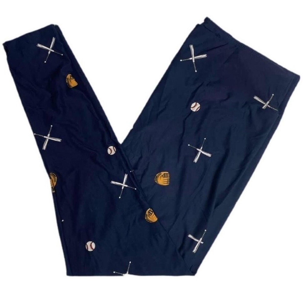 LuLaRoe Womens Leggings Size TC Blue Baseballs Gloves Bats Tall And Curvy NWT